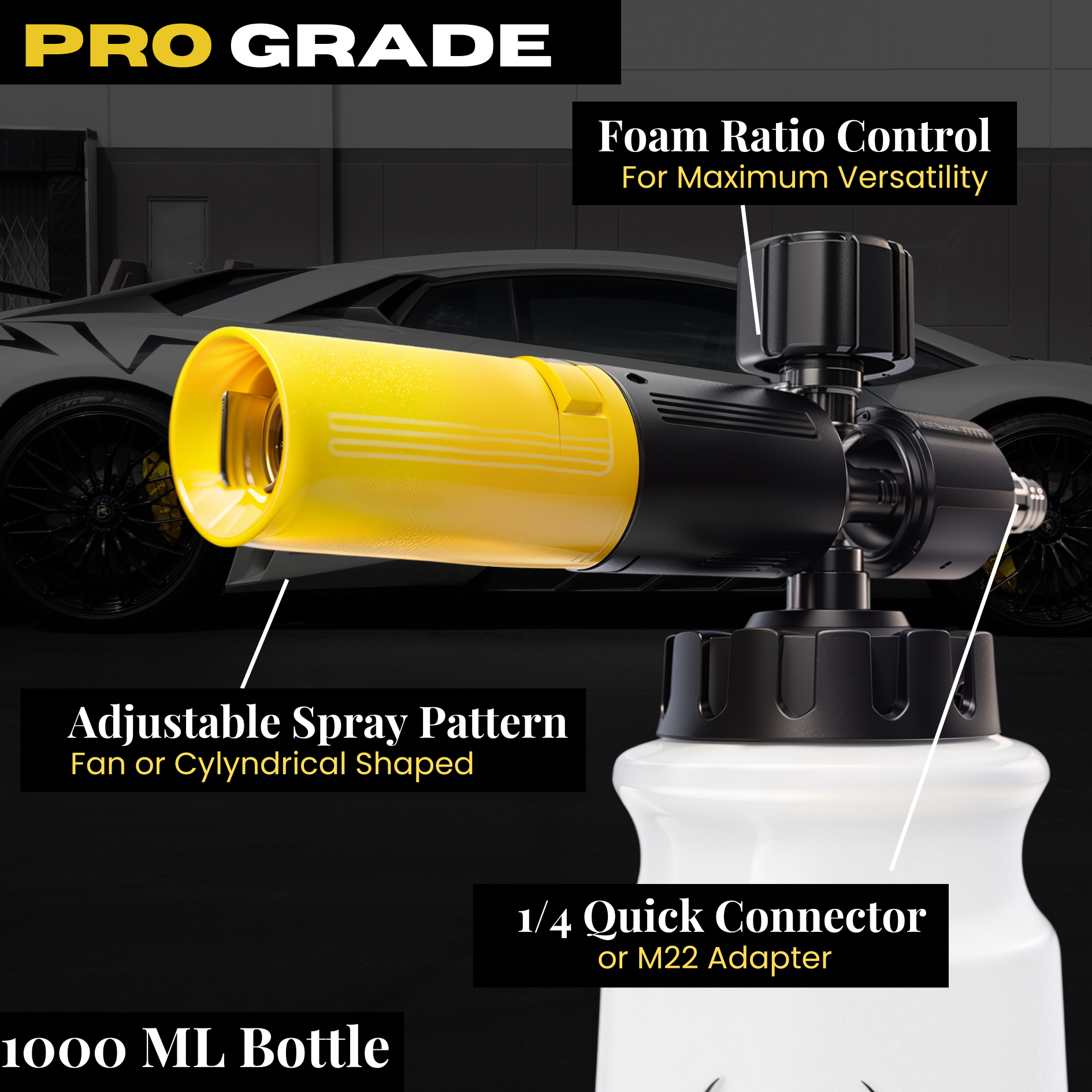 Deer Brook Shop The HORNET Foam Cannon(1L Wide Neck Bottle),  Pressure Washer Soap Gun Attachment with Adjustable Foam Dial, 1/4" Quick Connector, Soap Blaster for Car, Truck, and SUV Washing