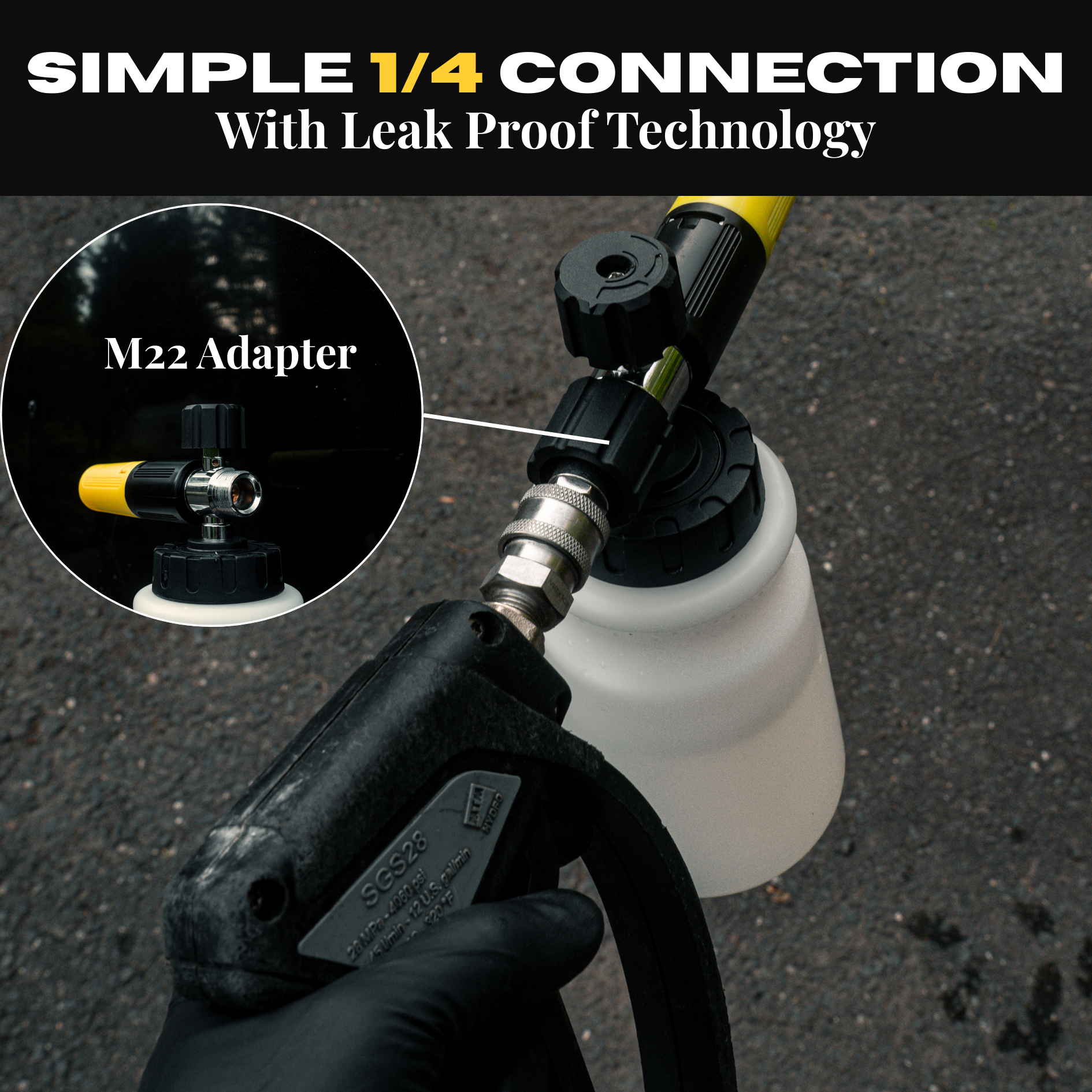 Deer Brook Shop The HORNET Foam Cannon(1L Wide Neck Bottle),  Pressure Washer Soap Gun Attachment with Adjustable Foam Dial, 1/4" Quick Connector, Soap Blaster for Car, Truck, and SUV Washing