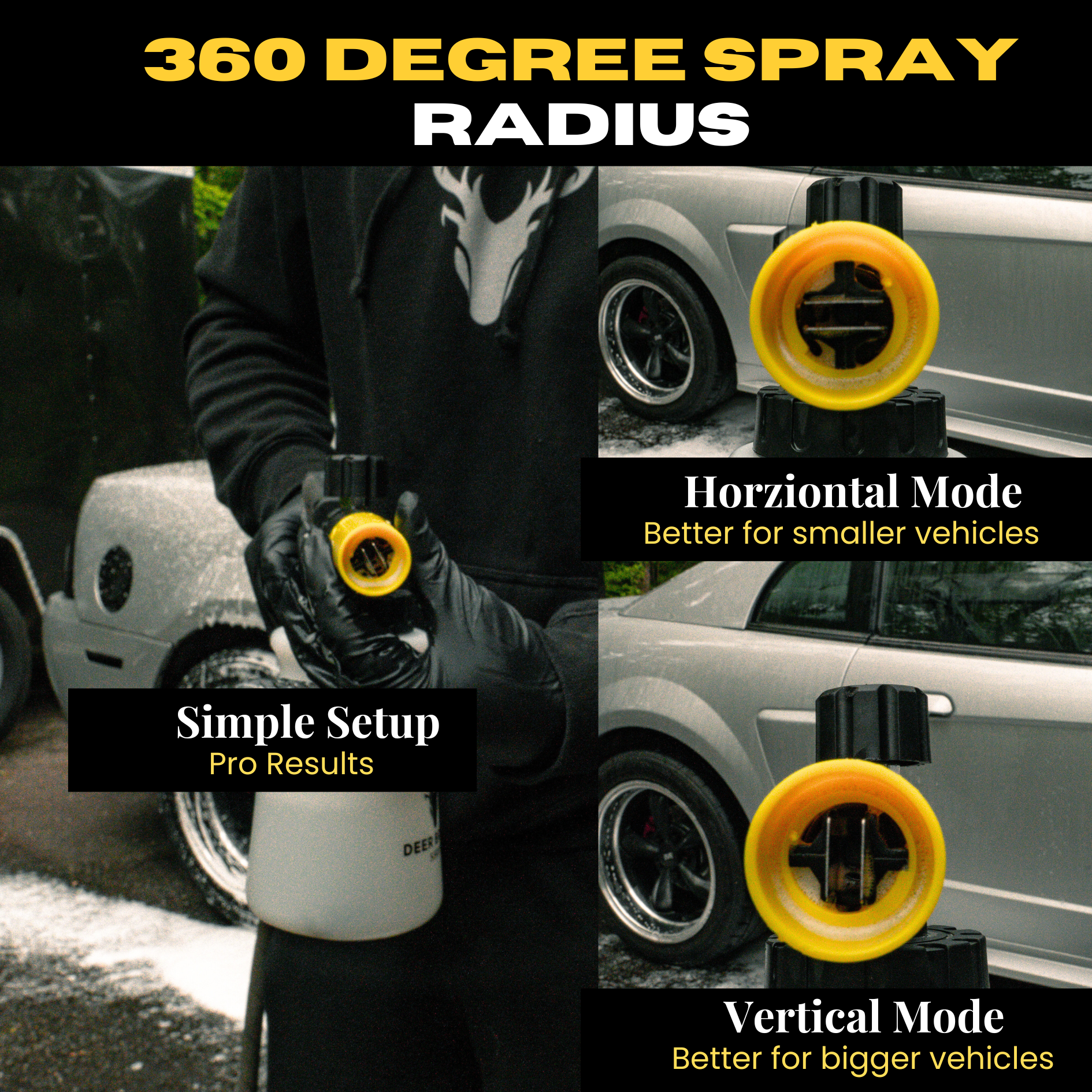 Deer Brook Shop The HORNET Foam Cannon(1L Wide Neck Bottle),  Pressure Washer Soap Gun Attachment with Adjustable Foam Dial, 1/4" Quick Connector, Soap Blaster for Car, Truck, and SUV Washing