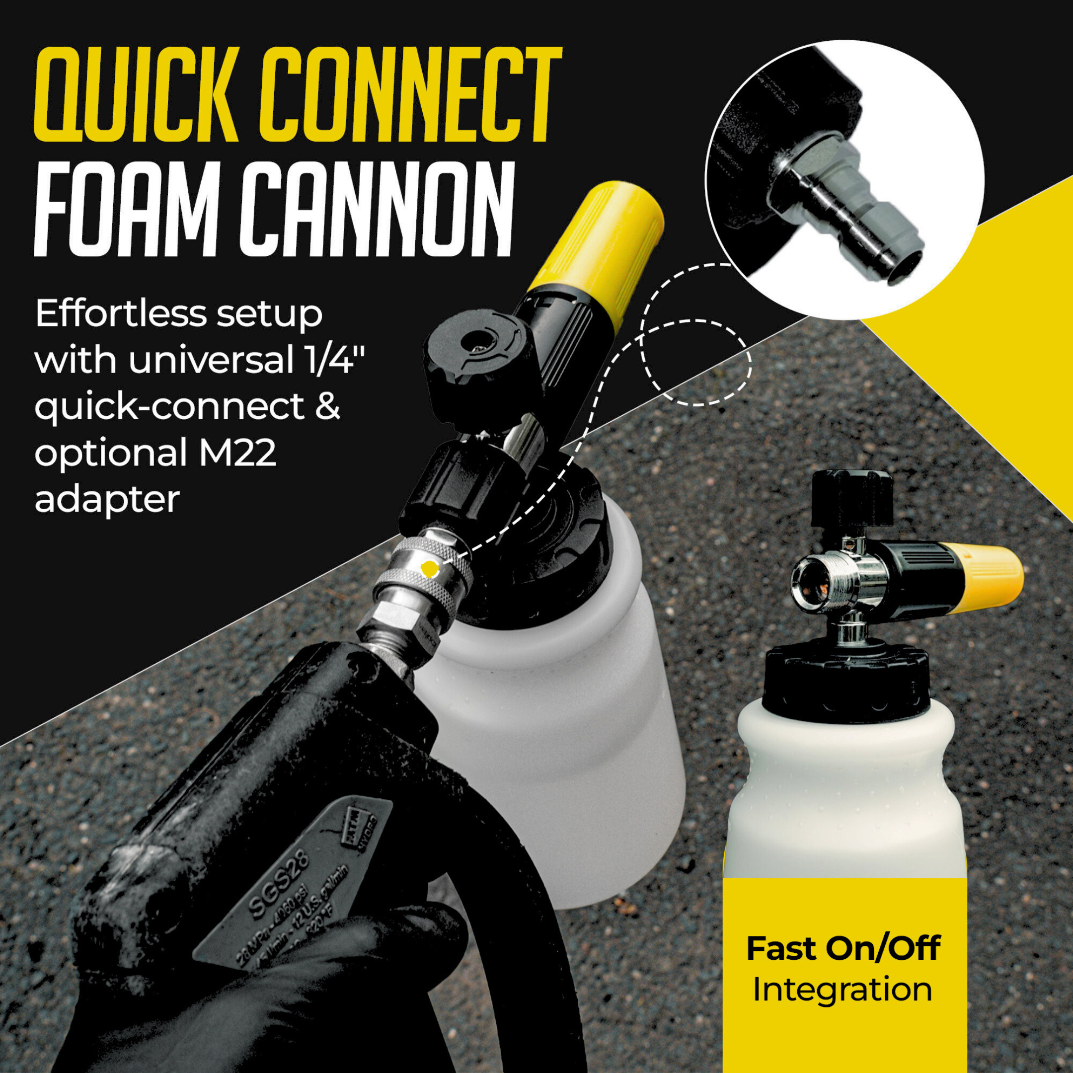 Deer Brook Shop The HORNET Foam Cannon(1L Wide Neck Bottle), Pressure Washer Soap Gun Attachment with Adjustable Foam Dial, 1/4