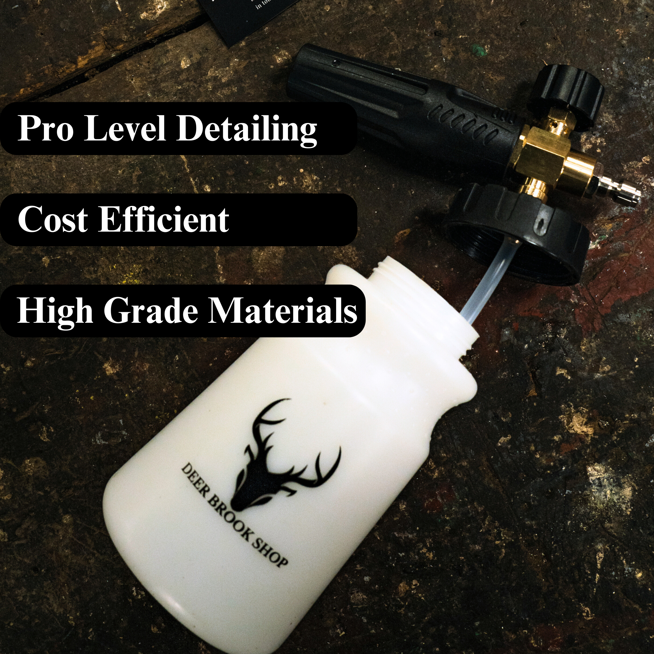 Deer Brook Shop Car Wash Foam Cannon, Pressure Washer Soap Attachment, Snow Foam Blaster for Car Washing, 1/4 Quick Connection and Wide Mouth, 1 L Bottle, White